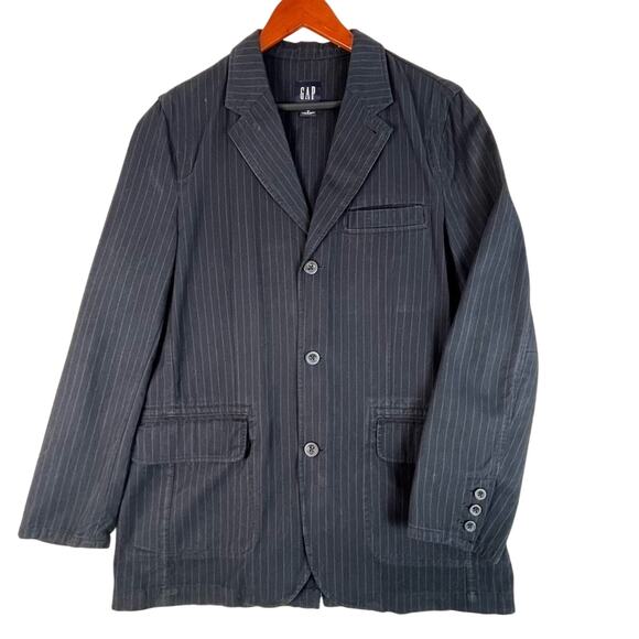 Gap Twill Blazer Mens Medium Navy Blue Pin Striped Preppy Summer Casual Nautical - Picture 1 of 13